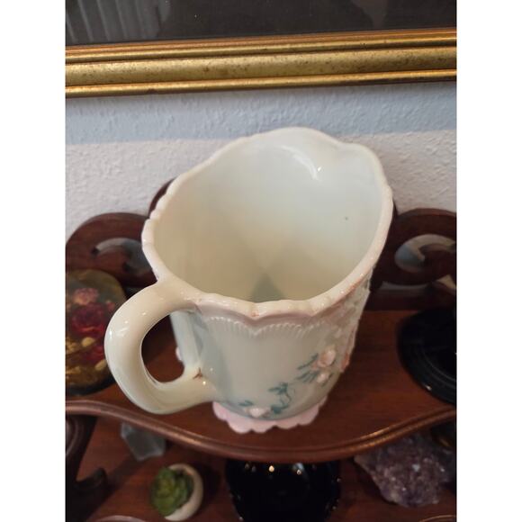 Antique Dithridge Milk Glass Rose Pitcher 8" EAPG Hand Painted Victorian 1800s - Picture 8 of 10